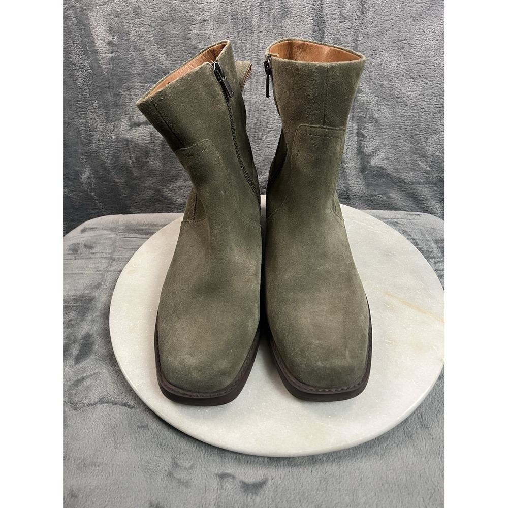 Lucky Brand Kazey Womens Size 12M Green Suede Ankle Boots Square Toe Side Zip